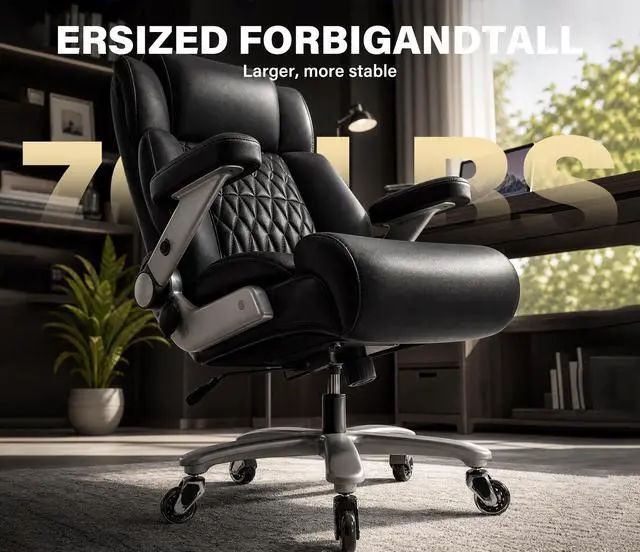Alt view image 4 of 7 - 700lbs Big and Tall Office Chair - Heavy Duty Executive Chair | Dynamic inflatable lumbar support; Anti-flattening spring cushion; Breathable Tech-Leather fabric; Zero-wobble metal base