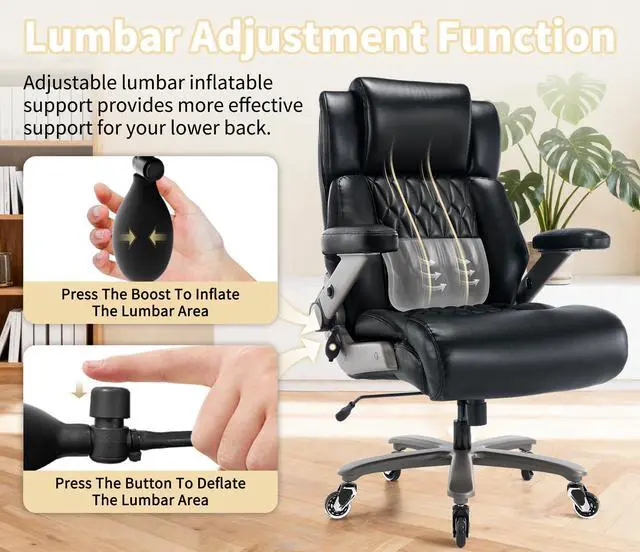 Alt view image 5 of 7 - 700lbs Big and Tall Office Chair - Heavy Duty Executive Chair | Dynamic inflatable lumbar support; Anti-flattening spring cushion; Breathable Tech-Leather fabric; Zero-wobble metal base