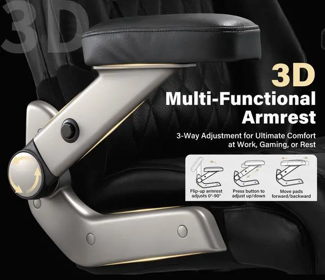 Alt view image 7 of 7 - 700lbs Big and Tall Office Chair - Heavy Duty Executive Chair | Dynamic inflatable lumbar support; Anti-flattening spring cushion; Breathable Tech-Leather fabric; Zero-wobble metal base