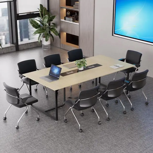 Alt view image 6 of 7 - 8FT Conference Table,94.4 L x 47.2 W x30.7 H Meeting Seminar Table with Grommet,Stability Enhancement,Large Conference Room Table for Office Meeting (Wood)