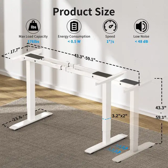 Alt view image 2 of 7 - Dual Motor Electric Standing Desk Frame with Memory Controller, Computer Memory Desk Adjustable Table Legs Up to 47.2" for Home Office, Glossy White