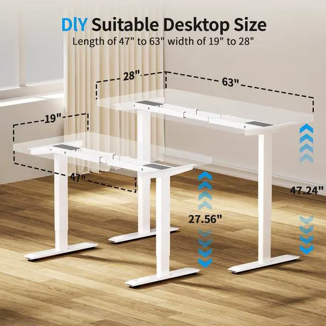 Alt view image 6 of 7 - Dual Motor Electric Standing Desk Frame with Memory Controller, Computer Memory Desk Adjustable Table Legs Up to 47.2" for Home Office, Glossy White