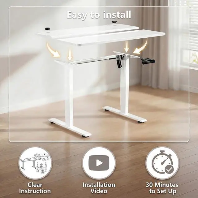Alt view image 7 of 7 - Electric Standing Desk 63 x 24 Inches Adjustable Height Sit Stand Up Desk for Home Office Computer Workstation Memory Preset with Wheels, White