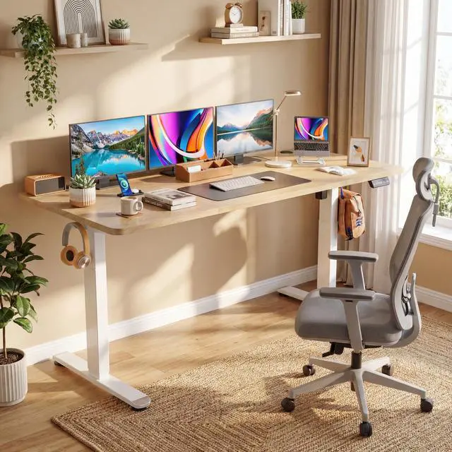 Alt view image 2 of 7 - Electric Standing Desk 71 x 28 Inches Adjustable Height Sit Stand Up Desk for Home Office Computer Desk Memory Preset with Wheels, Oak