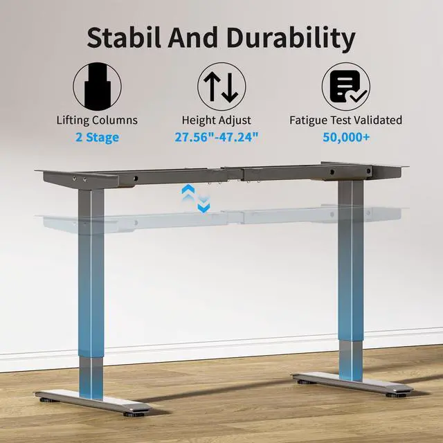 Alt view image 4 of 7 - Dual Motor Electric Standing Desk Frame with Memory Controller, Computer Memory Desk Adjustable Table Legs Up to 47.2" for Home and Office, Metallic Silver