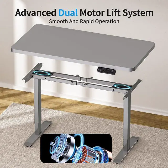 Alt view image 5 of 7 - Dual Motor Electric Standing Desk Frame with Memory Controller, Computer Memory Desk Adjustable Table Legs Up to 47.2" for Home and Office, Metallic Silver