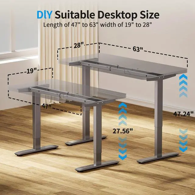Alt view image 6 of 7 - Dual Motor Electric Standing Desk Frame with Memory Controller, Computer Memory Desk Adjustable Table Legs Up to 47.2" for Home and Office, Metallic Silver