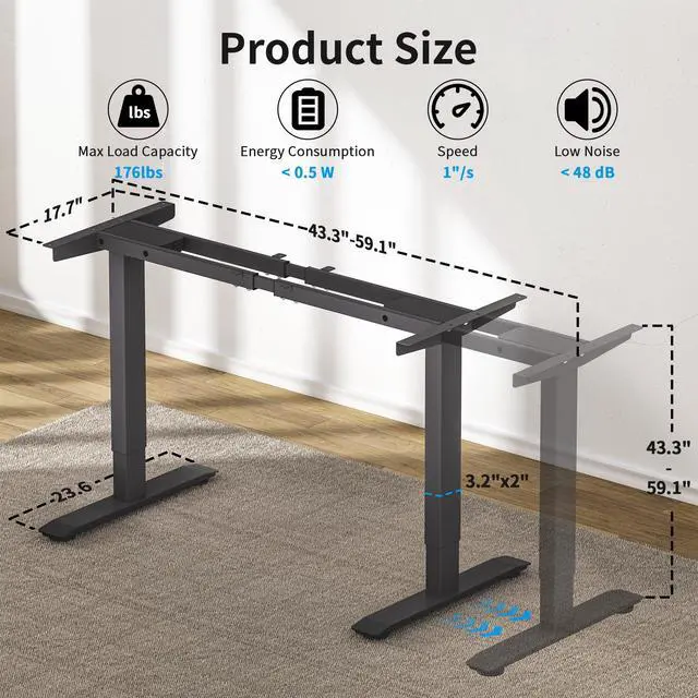 Alt view image 2 of 7 - Dual Motor Electric Standing Desk Frame with Memory Controller, Computer Memory Desk Adjustable Table Legs Up to 47.2" for Home and Office, Black