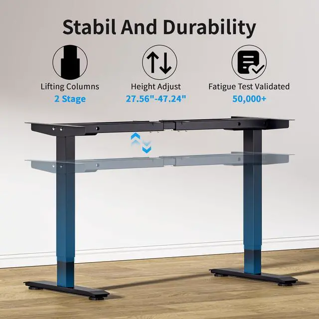 Alt view image 4 of 7 - Dual Motor Electric Standing Desk Frame with Memory Controller, Computer Memory Desk Adjustable Table Legs Up to 47.2" for Home and Office, Black