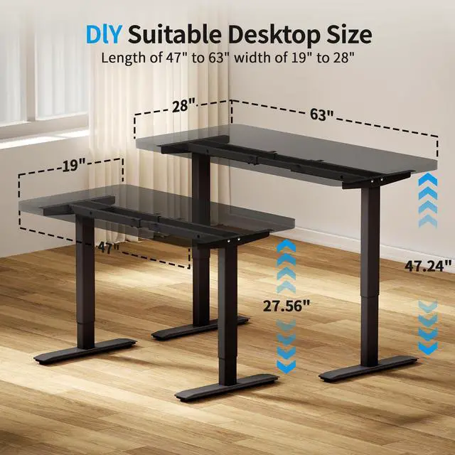 Alt view image 6 of 7 - Dual Motor Electric Standing Desk Frame with Memory Controller, Computer Memory Desk Adjustable Table Legs Up to 47.2" for Home and Office, Black