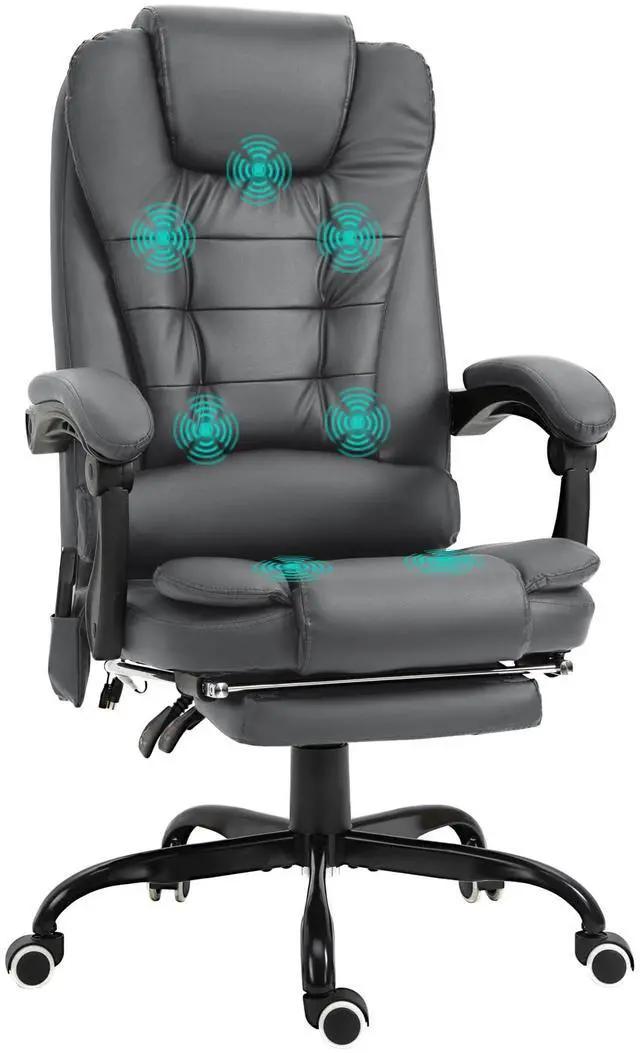 Main image of 7-Point Vibrating Massage Office Chair, High Back, Gray | Computer Chair, Lumbar Support, Footrest, Reclining Back, Adjustable Height