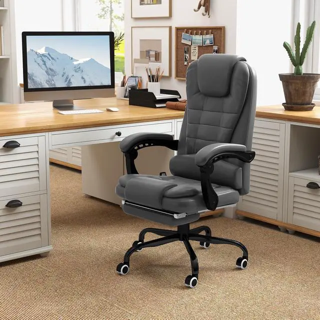 Alt view image 2 of 7 - 7-Point Vibrating Massage Office Chair, High Back, Gray | Computer Chair, Lumbar Support, Footrest, Reclining Back, Adjustable Height