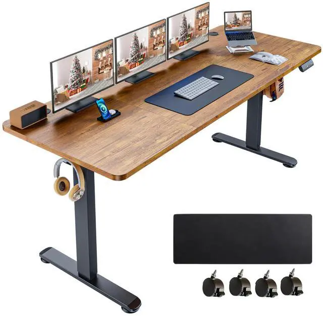Main image of Electric Standing Desk 71 x 28 Inches Adjustable Height Sit Stand Up Desk for Home Office Computer Desk Memory Preset with Wheels, Brown