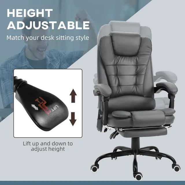 Alt view image 6 of 7 - 7-Point Vibrating Massage Office Chair, High Back, Gray | Computer Chair, Lumbar Support, Footrest, Reclining Back, Adjustable Height