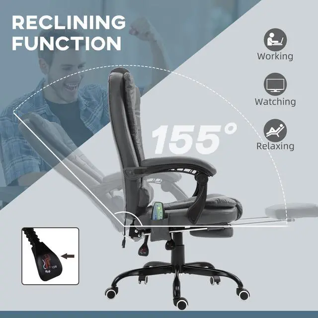 Alt view image 5 of 7 - 7-Point Vibrating Massage Office Chair, High Back, Gray | Computer Chair, Lumbar Support, Footrest, Reclining Back, Adjustable Height