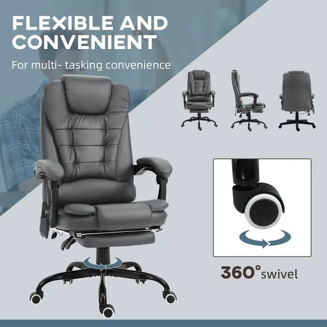 Alt view image 7 of 7 - 7-Point Vibrating Massage Office Chair, High Back, Gray | Computer Chair, Lumbar Support, Footrest, Reclining Back, Adjustable Height