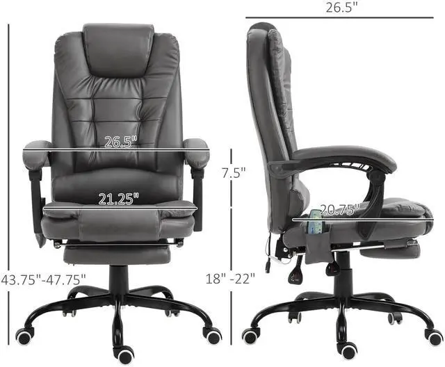 Alt view image 3 of 7 - 7-Point Vibrating Massage Office Chair, High Back, Gray | Computer Chair, Lumbar Support, Footrest, Reclining Back, Adjustable Height