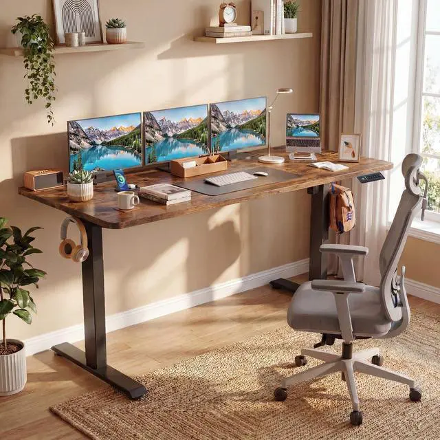 Alt view image 2 of 7 - Electric Standing Desk 71 x 28 Inches Adjustable Height Sit Stand Up Desk for Home Office Computer Desk Memory Preset with Wheels, Brown