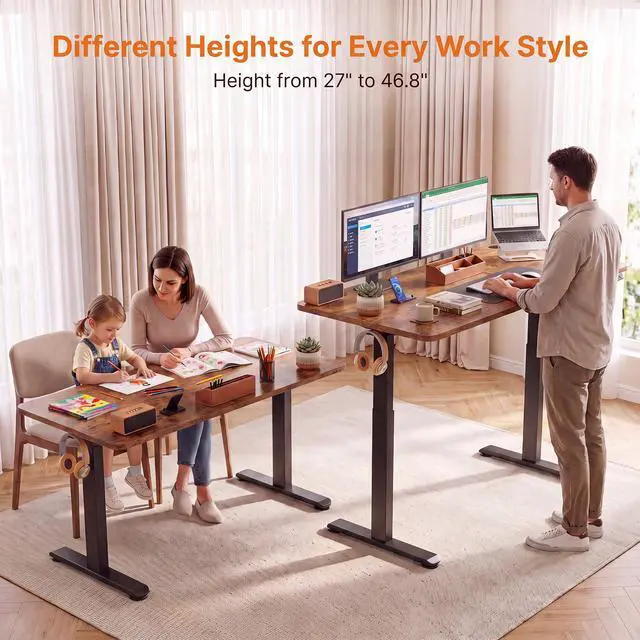 Alt view image 3 of 7 - Electric Standing Desk 71 x 28 Inches Adjustable Height Sit Stand Up Desk for Home Office Computer Desk Memory Preset with Wheels, Brown