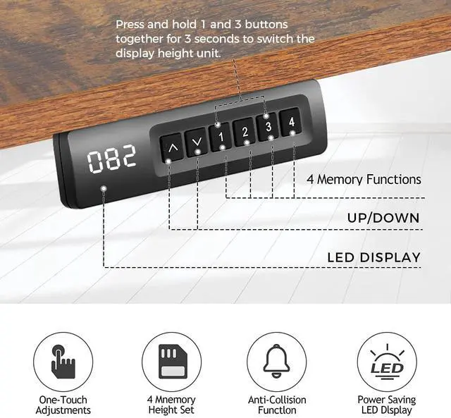 Alt view image 4 of 7 - Electric Standing Desk 71 x 28 Inches Adjustable Height Sit Stand Up Desk for Home Office Computer Desk Memory Preset with Wheels, Brown