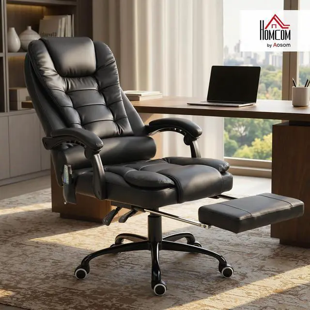 Alt view image 2 of 7 - 7-Point Vibrating Massage Office Chair, High Back, Black | Computer Chair, Lumbar Support, Footrest, Reclining Back, Adjustable Height