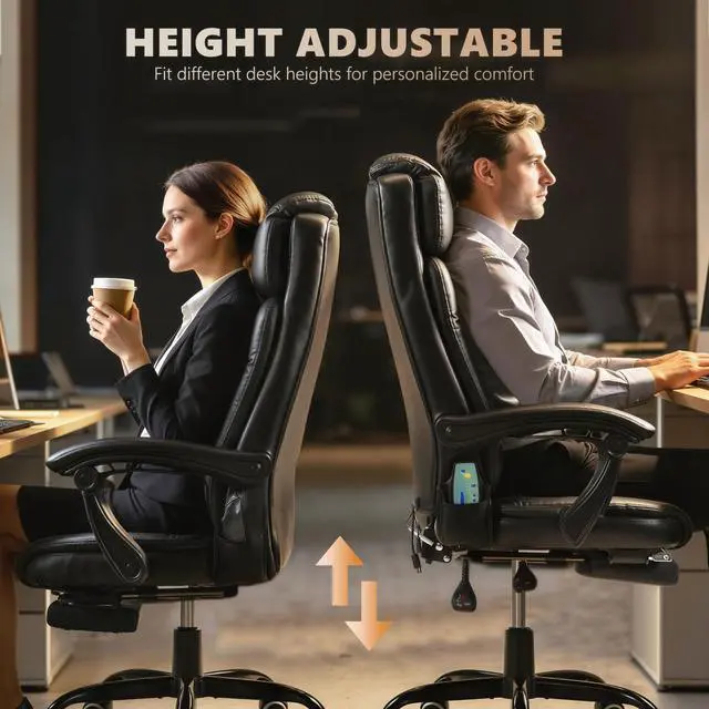Alt view image 7 of 7 - 7-Point Vibrating Massage Office Chair, High Back, Black | Computer Chair, Lumbar Support, Footrest, Reclining Back, Adjustable Height