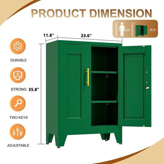Alt view image 3 of 7 - 36" Metal File Garage Storage Cabinet with Lock,Lockable 3D Printer Table Cabinet with Filament and 2 Adjustable Shelves,Tool Steel Locker Organizer for Home Office,Studio,School,Warehouse(Green)