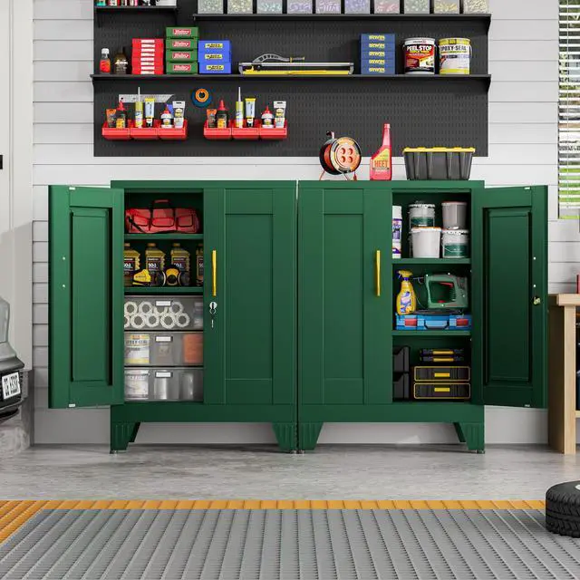 Alt view image 2 of 7 - 36" Metal File Garage Storage Cabinet with Lock,Lockable 3D Printer Table Cabinet with Filament and 2 Adjustable Shelves,Tool Steel Locker Organizer for Home Office,Studio,School,Warehouse(Green)