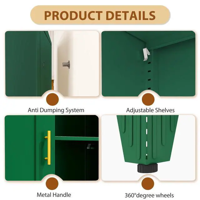 Alt view image 4 of 7 - 36" Metal File Garage Storage Cabinet with Lock,Lockable 3D Printer Table Cabinet with Filament and 2 Adjustable Shelves,Tool Steel Locker Organizer for Home Office,Studio,School,Warehouse(Green)