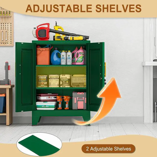 Alt view image 5 of 7 - 36" Metal File Garage Storage Cabinet with Lock,Lockable 3D Printer Table Cabinet with Filament and 2 Adjustable Shelves,Tool Steel Locker Organizer for Home Office,Studio,School,Warehouse(Green)