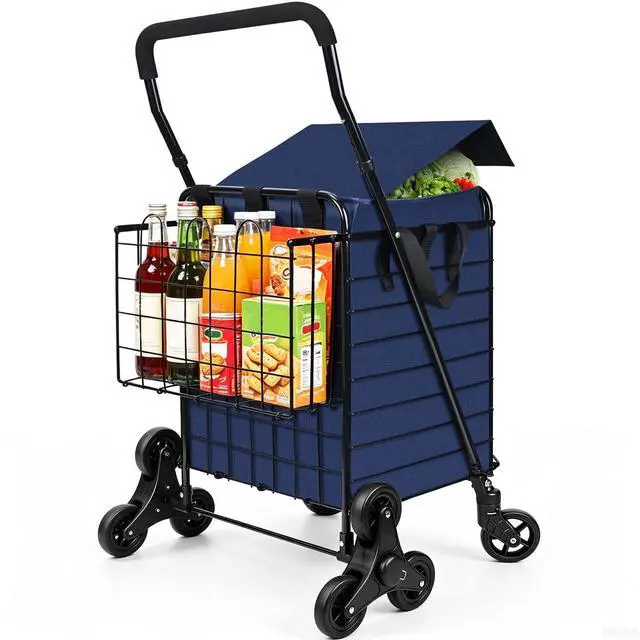 Main image of Stair Climber Grocery Cart w/Waterproof Liner & Tri-Wheels | Foldable Utility Trolley, Up to 100 LBS | Ideal for Groceries, Laundry, Travel