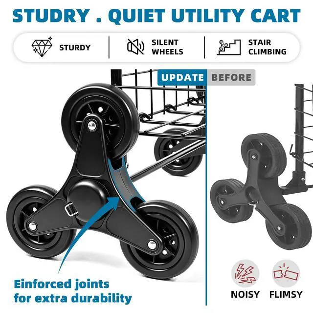 Alt view image 2 of 7 - Stair Climber Grocery Cart w/Waterproof Liner & Tri-Wheels | Foldable Utility Trolley, Up to 100 LBS | Ideal for Groceries, Laundry, Travel
