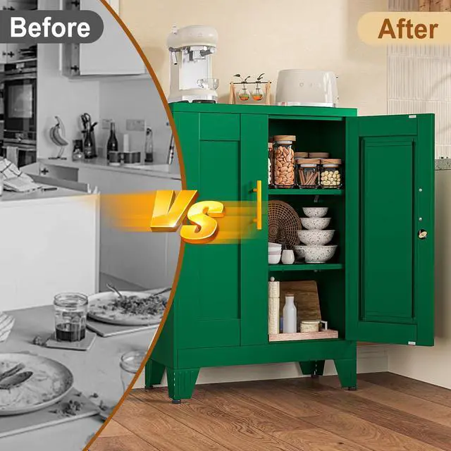 Alt view image 7 of 7 - 36" Metal File Garage Storage Cabinet with Lock,Lockable 3D Printer Table Cabinet with Filament and 2 Adjustable Shelves,Tool Steel Locker Organizer for Home Office,Studio,School,Warehouse(Green)