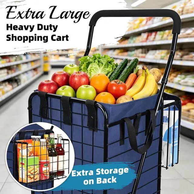 Alt view image 3 of 7 - Stair Climber Grocery Cart w/Waterproof Liner & Tri-Wheels | Foldable Utility Trolley, Up to 100 LBS | Ideal for Groceries, Laundry, Travel