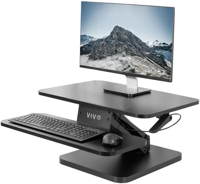 Main image of Black Height Adjustable 25 inch Standing Desk Converter, Compact Sit Stand Tabletop Monitor Riser Workstation, DESK-V001G