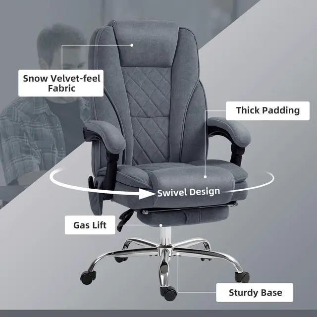 Alt view image 7 of 7 - Massage Office Chair with Foot Rest with Heat Charcoal Gray | Executive Computer Desk Chair, 6 Vibration Point, Reclining Backrest, Swivel Wheels, Adjustable Height