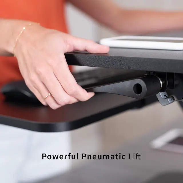 Alt view image 4 of 7 - Black Height Adjustable 25 inch Standing Desk Converter, Compact Sit Stand Tabletop Monitor Riser Workstation, DESK-V001G