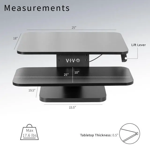 Alt view image 5 of 7 - Black Height Adjustable 25 inch Standing Desk Converter, Compact Sit Stand Tabletop Monitor Riser Workstation, DESK-V001G