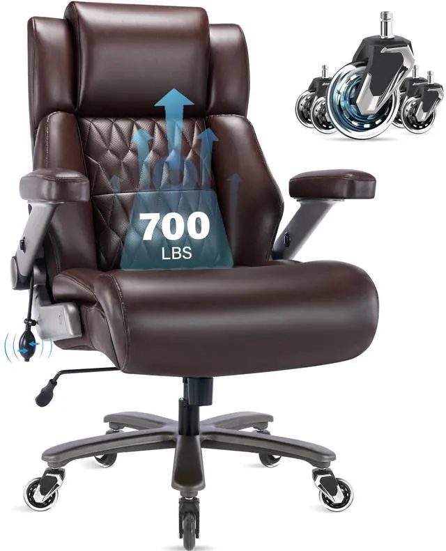 Main image of Big and Tall 700lbs Office Chair - Adjustable Lumbar Support 3D Flip Arms Heavy Duty Metal Base&Wheels, High Back Large Executive Computer Desk Chair, Thick Padded Ergonomic Design for Back Pain