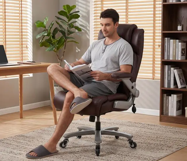 Alt view image 4 of 7 - Big and Tall 700lbs Office Chair - Adjustable Lumbar Support 3D Flip Arms Heavy Duty Metal Base&Wheels, High Back Large Executive Computer Desk Chair, Thick Padded Ergonomic Design for Back Pain
