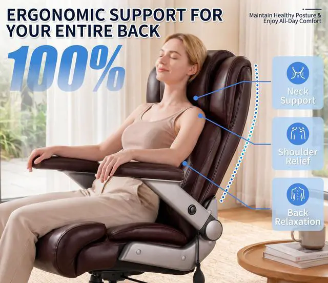 Alt view image 5 of 7 - Big and Tall 700lbs Office Chair - Adjustable Lumbar Support 3D Flip Arms Heavy Duty Metal Base&Wheels, High Back Large Executive Computer Desk Chair, Thick Padded Ergonomic Design for Back Pain