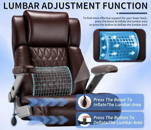 Alt view image 6 of 7 - Big and Tall 700lbs Office Chair - Adjustable Lumbar Support 3D Flip Arms Heavy Duty Metal Base&Wheels, High Back Large Executive Computer Desk Chair, Thick Padded Ergonomic Design for Back Pain