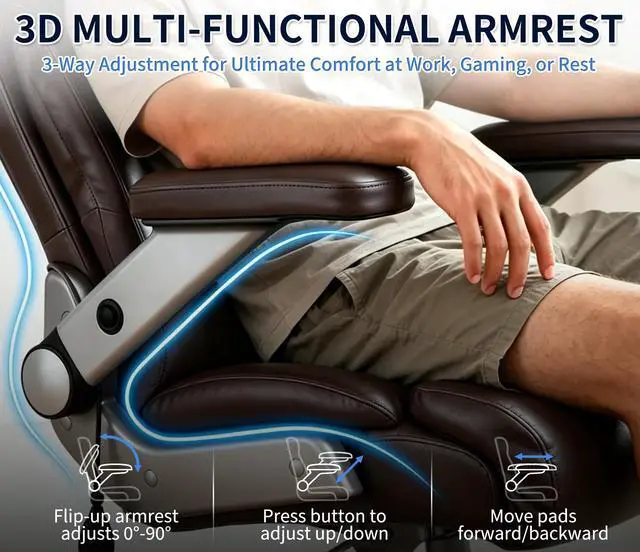 Alt view image 7 of 7 - Big and Tall 700lbs Office Chair - Adjustable Lumbar Support 3D Flip Arms Heavy Duty Metal Base&Wheels, High Back Large Executive Computer Desk Chair, Thick Padded Ergonomic Design for Back Pain