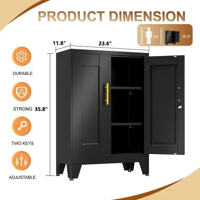 Alt view image 3 of 7 - 36" Metal File Garage Storage Cabinet with Lock,Lockable 3D Printer Table Cabinet with Filament and 2 Adjustable Shelves,Tool Steel Locker Organizer for Home Office,Studio,School,Warehouse(Black)