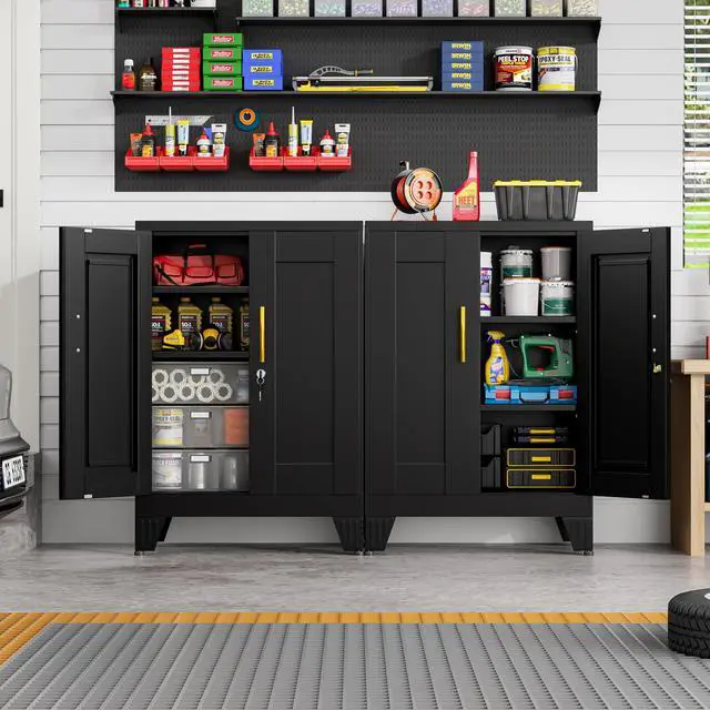 Alt view image 2 of 7 - 36" Metal File Garage Storage Cabinet with Lock,Lockable 3D Printer Table Cabinet with Filament and 2 Adjustable Shelves,Tool Steel Locker Organizer for Home Office,Studio,School,Warehouse(Black)