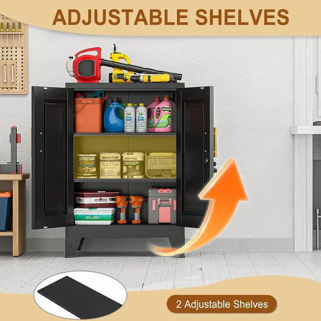 Alt view image 5 of 7 - 36" Metal File Garage Storage Cabinet with Lock,Lockable 3D Printer Table Cabinet with Filament and 2 Adjustable Shelves,Tool Steel Locker Organizer for Home Office,Studio,School,Warehouse(Black)