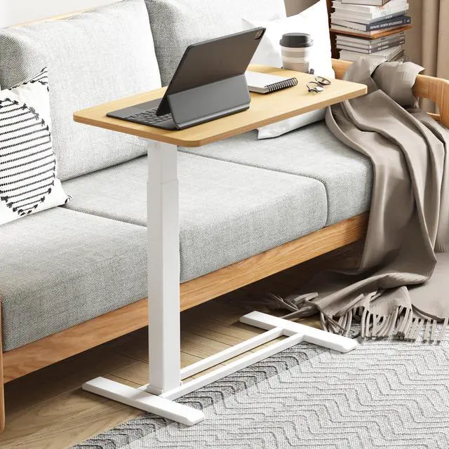Alt view image 2 of 7 - 28" Mobile Standing Desk Pneumatic Lift Computer Workstations | Computer workstation desk with hidden wheels,Laptop Rolling Cart for home office and small spaces.27.6"W x 15.7"D,Maple