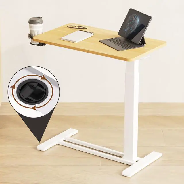 Alt view image 3 of 7 - 28" Mobile Standing Desk Pneumatic Lift Computer Workstations | Computer workstation desk with hidden wheels,Laptop Rolling Cart for home office and small spaces.27.6"W x 15.7"D,Maple
