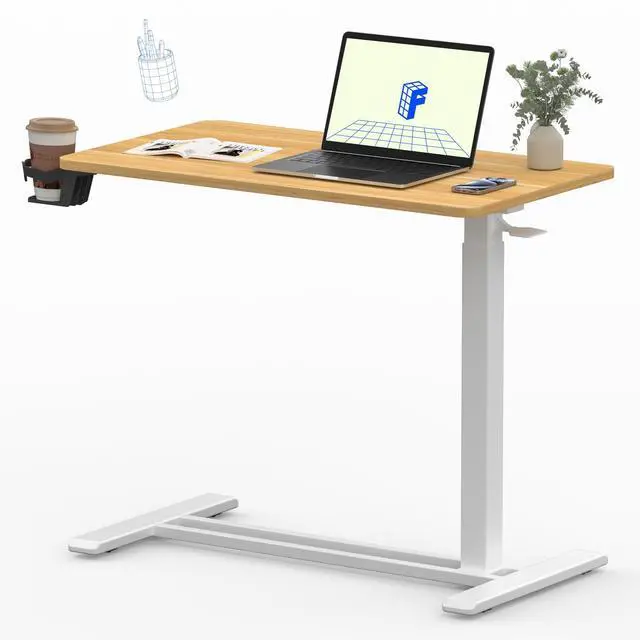 Main image of 32" Mobile Standing Desk Pneumatic Lift Computer Workstations | Computer workstation desk with hidden wheels,Laptop Rolling Cart for home office and small spaces.31.5"W x 15.7"D,Maple