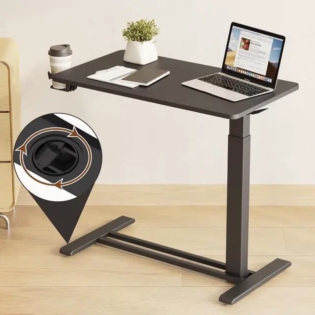 Alt view image 3 of 7 - 32" Mobile Standing Desk Pneumatic Lift Computer Workstations | Computer workstation desk with hidden wheels,Laptop Rolling Cart for home office and small spaces.31.5"W x 15.7"D,Black